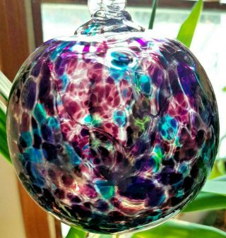 Hanging Glass Ball 4 " Diameter Purple & Aqua Specks Witch Ball (1) 19hb6