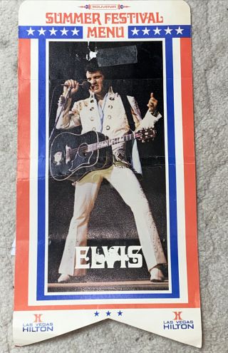 Elvis Summer Festival Menu 1972 Las Vegas Hilton Red White And Blue Poor Cond