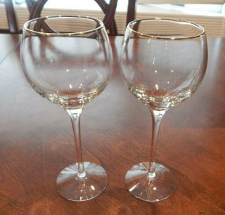 Lenox Crystal " Eternal Gold " Pattern Gold Trim Set Of (2) Wine Glasses (s) 8 "