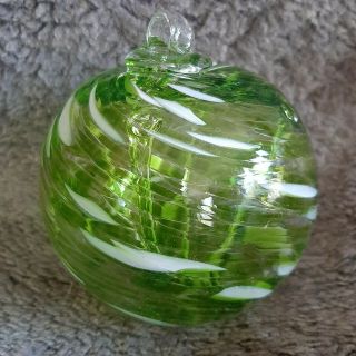 Hanging Glass Ball 4 " Diameter Peridot Green & White Witch Ball (1) 114