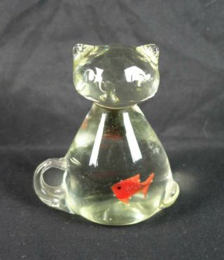 Vintage Murano Style Clear Art Glass Cat With Fish Goldfish In Its Stomach Belly