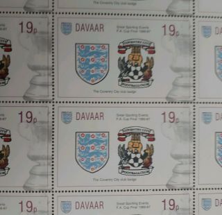 50x COVENTRY CITY 1987 FA Cup Winners Complete Football Stamp Sheet BADGE 2
