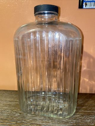 Anchor Hocking Vintage Glass Refrigerator Juice Jar Square Ribbed Jug Pitcher