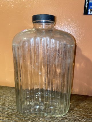 Anchor Hocking Vintage Glass Refrigerator Juice Jar Square Ribbed Jug Pitcher 2