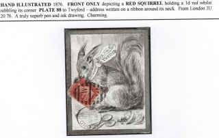 1d Red Plate 88 London Hand Drawn Front Illustration Squirrel Eating The Stamp