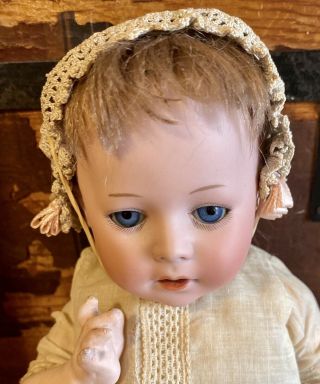 Antique German 9” AM 233 Character Doll With Orig Body Cute Outfit Mohair Wig 2