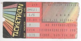 Mega Rare Wham 2/16/85 Boston Ma Orpheum Theatre Ticket Stub George Michael