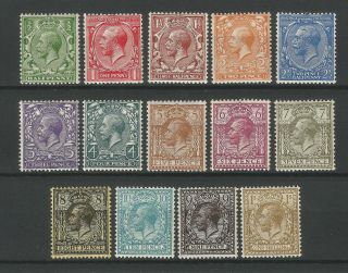 Gb George V 1912 Simple Cypher Set Of 14 Basic Values Never Hinged Mnh