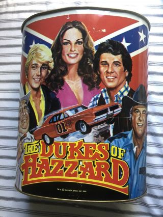 Vintage Dukes Of Hazzard Metal Trash Can Waste Bin 1981 General Lee 1969 Charger