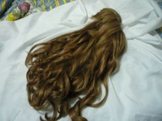 Antique German Doll Human Hair Long Wig Brown Size 17 - Human Hair Doll Wig