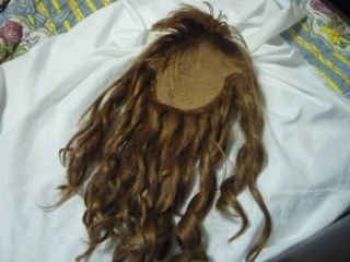 antique german doll human hair long wig brown size 17 - human hair doll wig 3