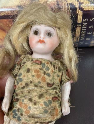 Antique 4.  5 " German Kestner All Bisque Mignonette Doll Blonde Wig Stamped