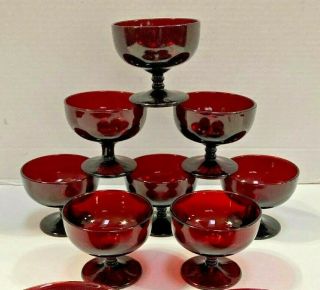 Vintage Royal Ruby Red Set Of 8 Pedestal Desert Cups