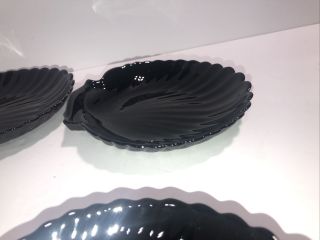 Set Of 4 Arcoroc France Sea Shell Clam Shaped Black Glass Plates 3