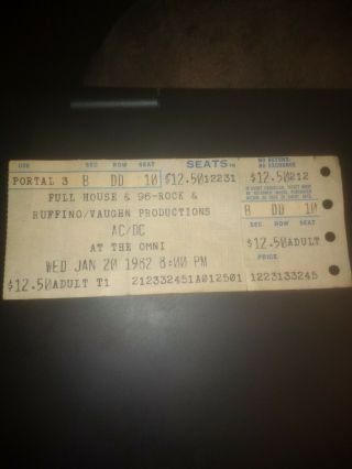 Vintage Rock Concert Ticket 1/20/1982 Atlanta Ac/dc @the Omni
