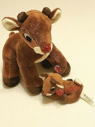 2 Dan Dee Plush Rudolph The Red Nosed Reindeer 5 " & 12 " Singing Light Up