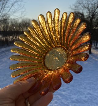 Vtg Blenko Gold Amber Daisy Sunflower Art Glass Bowl 7 