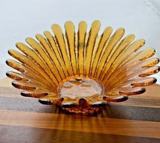 Vtg Blenko Gold Amber Daisy Sunflower Art Glass Bowl 7 