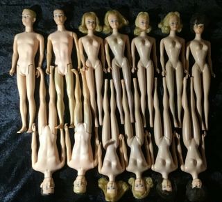 Vintage Barbie Dolls By Mattel " Family Set " 4 Kens,  2 Bubble Cuts,  & 7 Midges