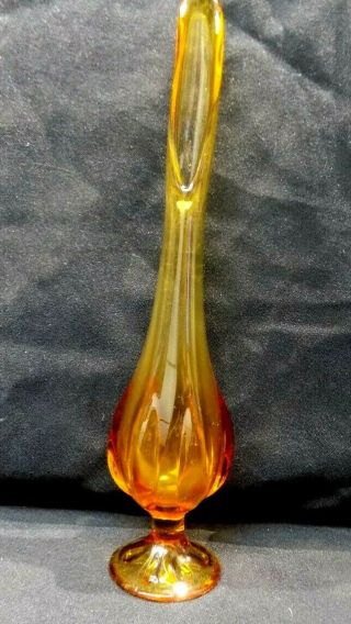Vintage Viking Art Glass Stretch Swung Bud Vase,  Amber/topaz 12 " Tall.