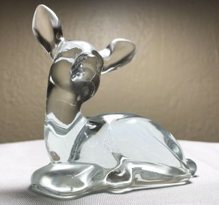 Vintage Hand Made Fenton Clear Glass Deer Doe Fawn Paper Weight Figurine 3 " X 4 "