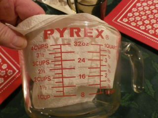 Vintage Pyrex 532 4 Cup 1 Quart 1 Liter 1000ml Glass Red Measuring Corning Cup