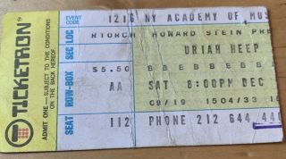 1972 Uriah Heep Elf Ronnie James Dio Academy Nyc 12/16/72 Concert Ticket Stub