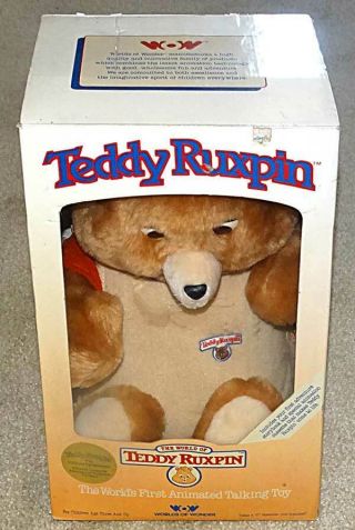 Teddy Ruxpin Talking Teddy Bear 1985 Box W/ Tapes Books Papers Exclnt Cond