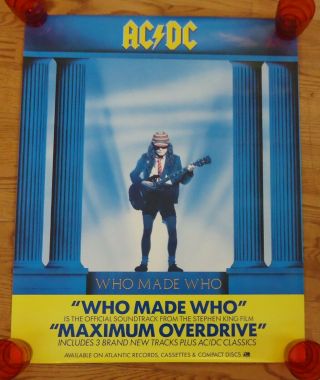 Vintage Ac/dc Who Made Who Promotion Poster 30 X 24 Maximum Overdrive