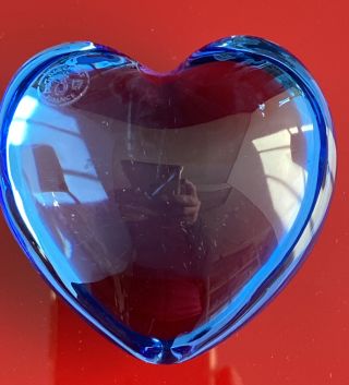 Vintage Baccarat Blue Puffed Heart Crystal Glass Paperweight 3 1/4in Pre - Owned