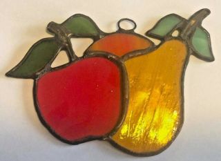 Vintage Stained Glass Suncatcher Window Art Decor Pear Apple Peach Fruit