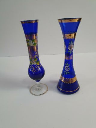 Vintage Murano Cobalt Blue Gilt & Hand Painted And Late Victorian Vase