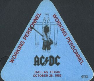 Ac/dc 1983 Flick/switch Tour Backstage Pass Crew Dallas