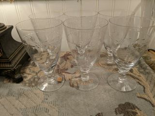 6 Vintage Fostoria Footed Etched Crystal Wine Water Goblets Glasses