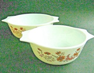 2 Vintage Pyrex England Casserole Baking Dishes Country Autumn Nesting