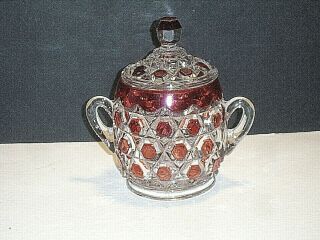 Bryce Brothers U.  S.  Glass Eapg Red Block Ruby Flashed Lidded Sugar Bowl