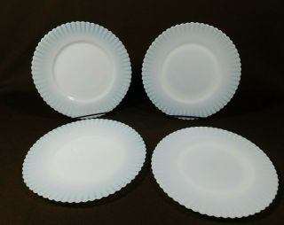 4 Macbeth Evans Petalware Monax White Opalescent 8 " Luncheon Plates Set