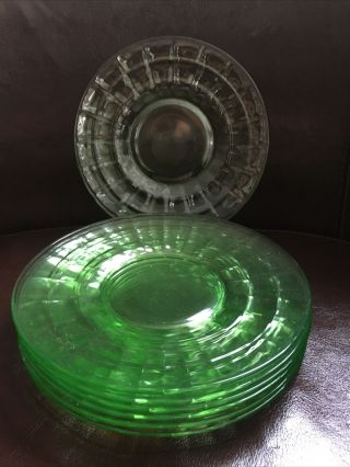 7 Block Optic Green Depression Glass By Anchor Hocking 6” Bread & Butter Plates