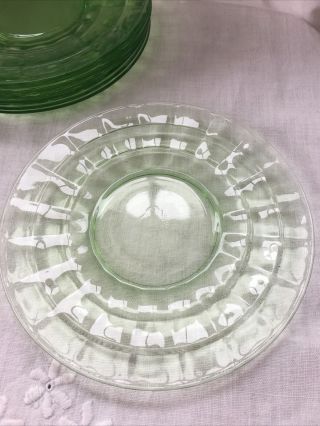 7 Block Optic Green Depression Glass by Anchor Hocking 6” Bread & Butter Plates 3