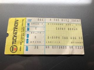 Savoy Brown Concert Ticket Stub August 3,  1972 The Ritz Theatre York Ny