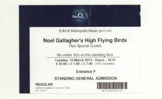 Noel Gallaghers High Flying Birds & Black Rivers 3/10/15 Uk Ticket Stub Oasis