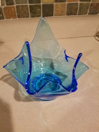 Vintage Clear Blue Art Glass Candy Dish Bowl - No Markings