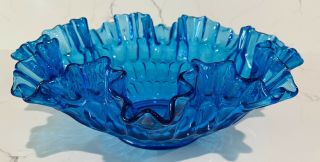 Gorgeous Elegant Glassware Era Blue Ruffled Glass Bowl Fenton?