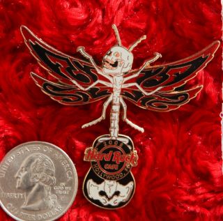 Hard Rock Cafe Pin Hollywood Fl Dragon Fly Skull Skeleton Halloween Hat Lapel