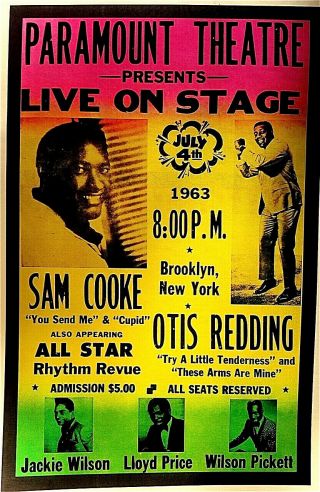 Blues Legends Sam Cooke & Otis Redding 1963 Brooklyn 2nd Print Poster Scarce