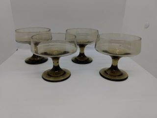 Set Of 4 Vintage Libbey Tawny Sherbet/champagne Glasses Smoke Brown