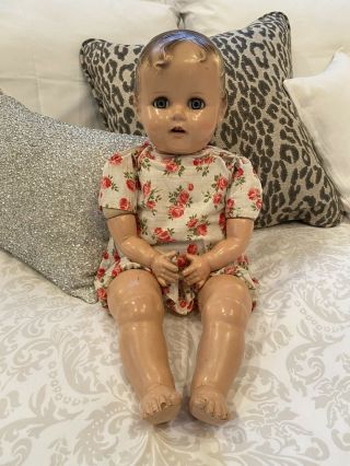 Vintage Antique Composition Baby Doll With Sleepy Eyes 20” Pretty Face