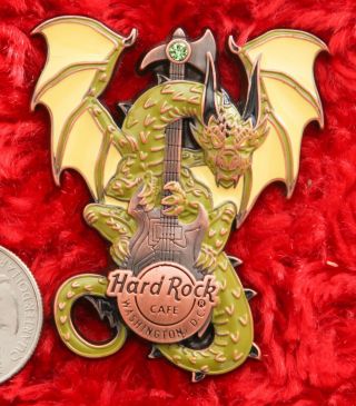 Hard Rock Cafe Pin Washington Dc Dragon And Guitar Series 3d Yellow Axe Winged