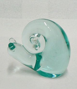Art Glass Paperweight Teal Blue Glass Snail