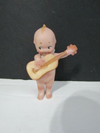 Vtg German All - Bisque 3 1/2 " Kewpie Doll Figurine W Guitar